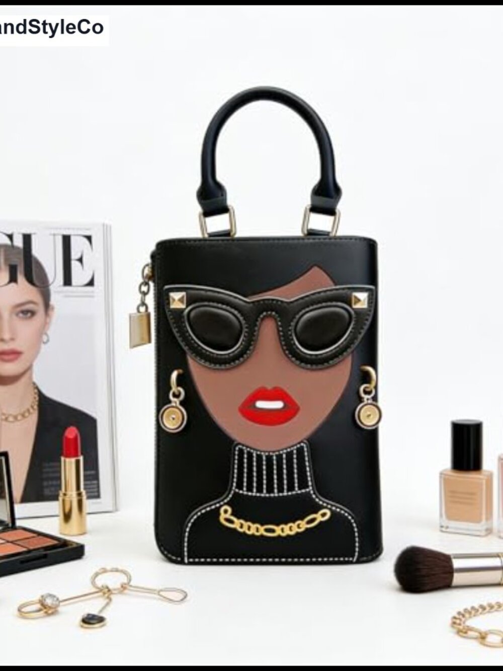 Unique 3D Lady Face PU Leather Satchel Handbag Crossbody Shoulder Bag Novelty - Picture 3 of 6